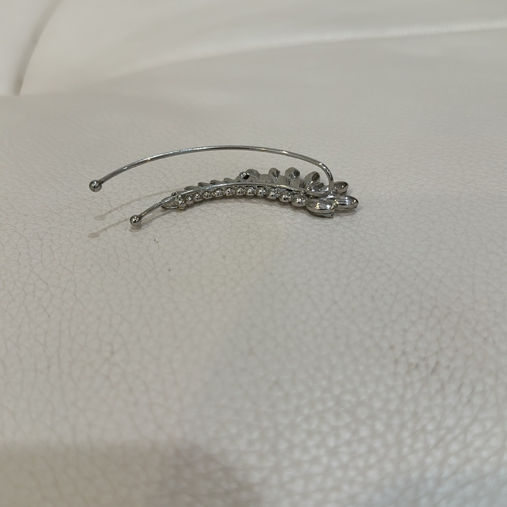 Silver Rhinestone Left Ear Clip Earring - Picture 4 of 5